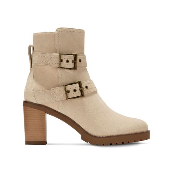 NWT COLE HAAN Womens Beige Foster Almond Stacked Heel Suede Heeled Boots 6.5 B - Picture 2 of 5